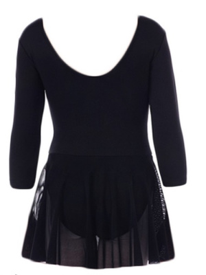 Купальник гимн., рукав 34, юбка - сетка, хлопок, черный