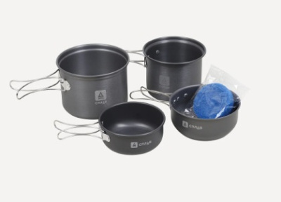 Набор посуды Сплав, анод.алюм. (1-2 персоны) 2 кастрюли, 2 кружки